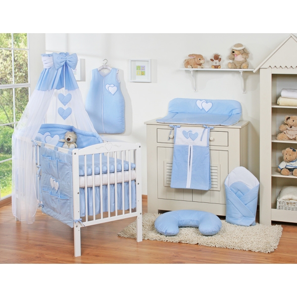 Set Biancheria Notte 7 parti Para Neonato Blu Cuori