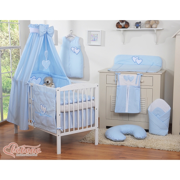 Set Biancheria Notte 7 parti Para Neonato Blu Cuori