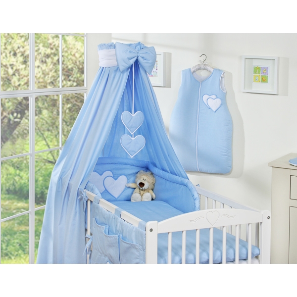 Set Biancheria Notte 7 parti Para Neonato Blu Cuori