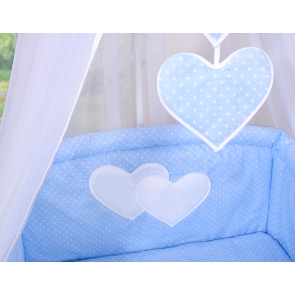 Set Biancheria Notte 7 parti Para Neonato Blu Pois Bianchi Cuori