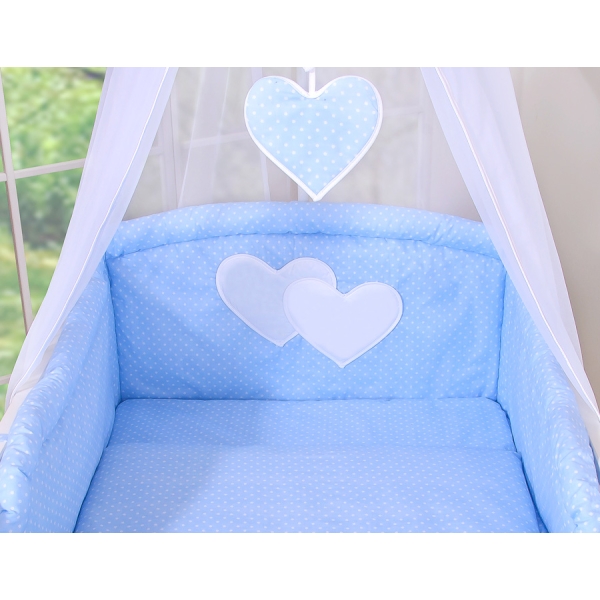 Set Biancheria Notte 7 parti Para Neonato Blu Pois Bianchi Cuori
