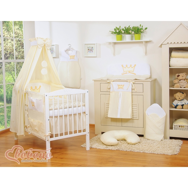 Set Biancheria Notte 7 parti Para Neonato Creme Little Prince/Princess
