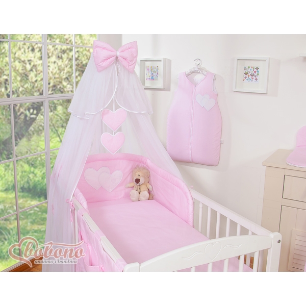 Set Biancheria Notte 7 parti Para Neonato Rosa a Strisce Cuori