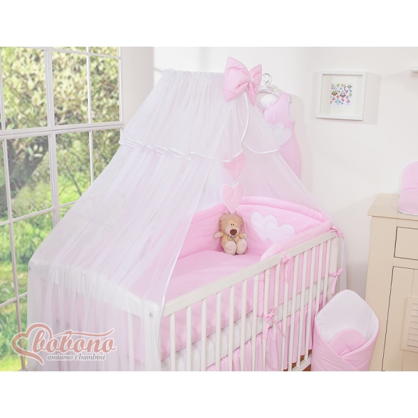 Set Biancheria Notte 7 parti Para Neonato Rosa a Strisce Cuori