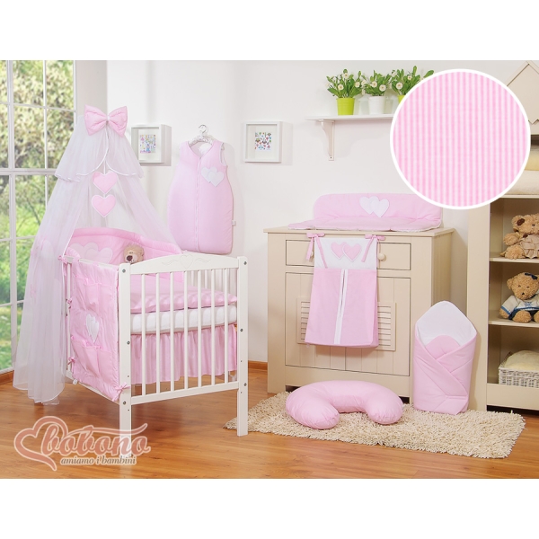 Set Biancheria Notte 7 parti Para Neonato Rosa a Strisce Cuori