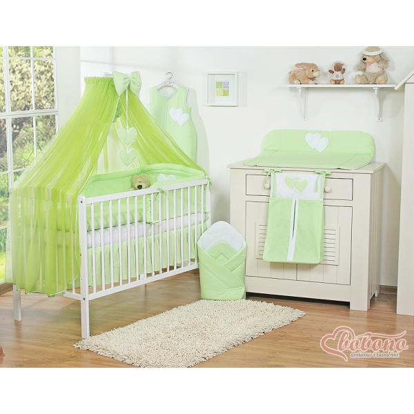Set Biancheria Notte 7 parti Para Neonato Verde Cuori