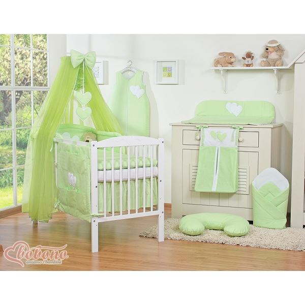 Set Biancheria Notte 7 parti Para Neonato Verde Cuori