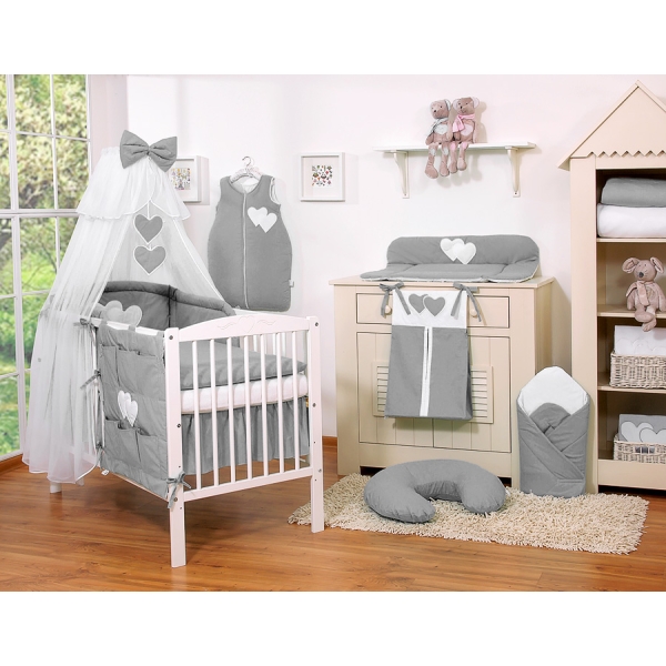 Set Biancheria Notte Para Neonato 11 parti Antracite Cuori