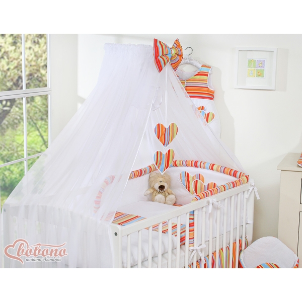 Set Biancheria Notte Para Neonato 11 parti Arancio a Strisce Cuori