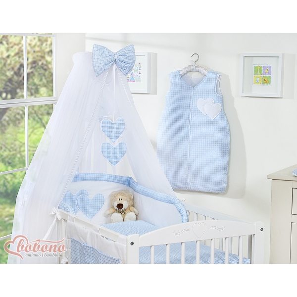 Set Biancheria Notte Para Neonato 11 parti Blu Fiori Fiori Cuori