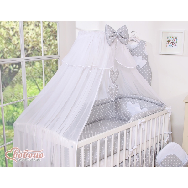 Set Biancheria Notte Para Neonato 11 parti Grigio Pois Bianchi Cuori