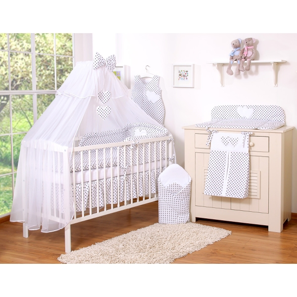 Set Biancheria Notte Para Neonato 11 parti Nero Pois Bianchi Cuori