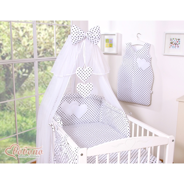 Set Biancheria Notte Para Neonato 11 parti Nero Pois Bianchi Cuori