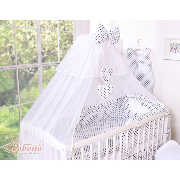 Set Biancheria Notte Para Neonato 11 parti Nero Pois Bianchi Cuori
