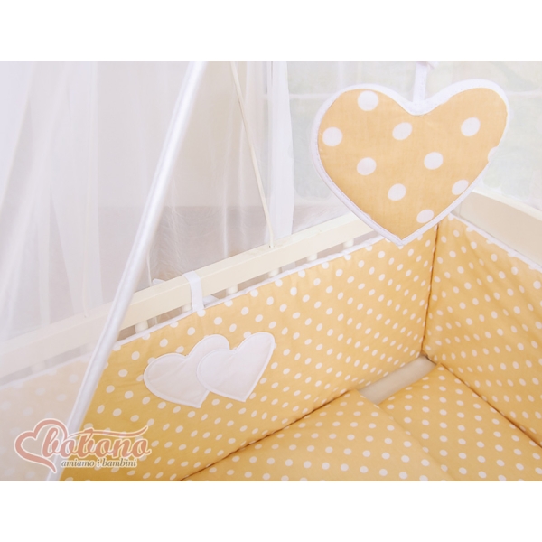Set Biancheria per Culla da Agganciare al Letto 6 parti Beige Pois Bianchi Cuori