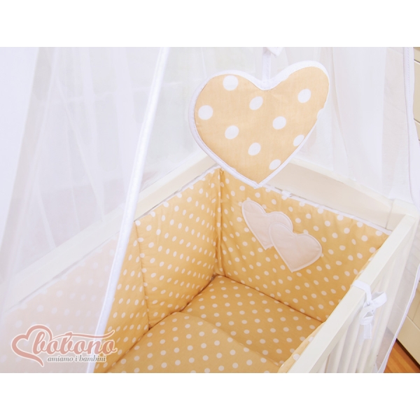 Set Biancheria per Culla da Agganciare al Letto 6 parti Beige Pois Bianchi Cuori