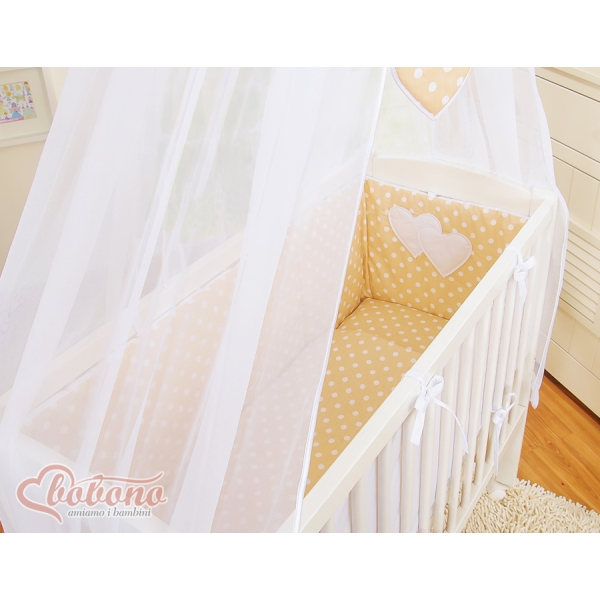 Set Biancheria per Culla da Agganciare al Letto 6 parti Beige Pois Bianchi Cuori