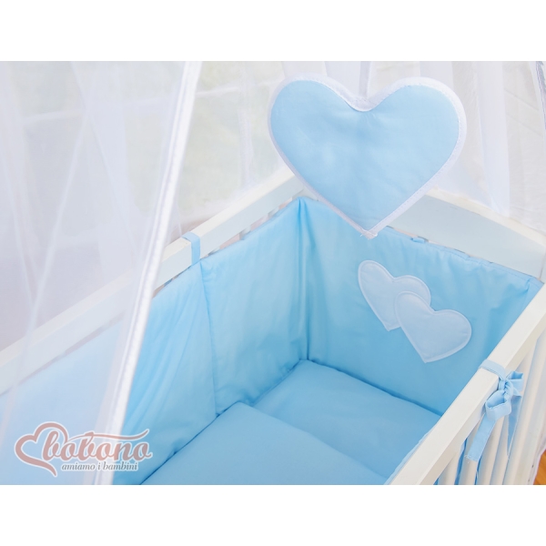 Set Biancheria per Culla da Agganciare al Letto 6 parti Blu Cuori