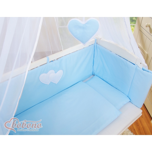 Set Biancheria per Culla da Agganciare al Letto 6 parti Blu Cuori