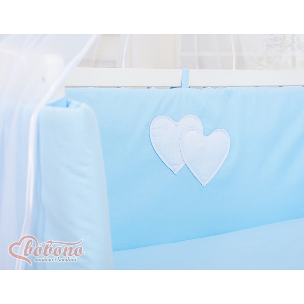 Set Biancheria per Culla da Agganciare al Letto 6 parti Blu Cuori