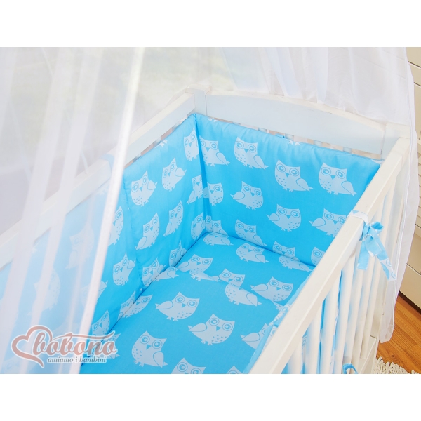 Set Biancheria per Culla da Agganciare al Letto 6 parti Blu Gufi