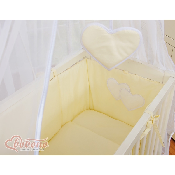 Set Biancheria per Culla da Agganciare al Letto 6 parti Creme Cuori