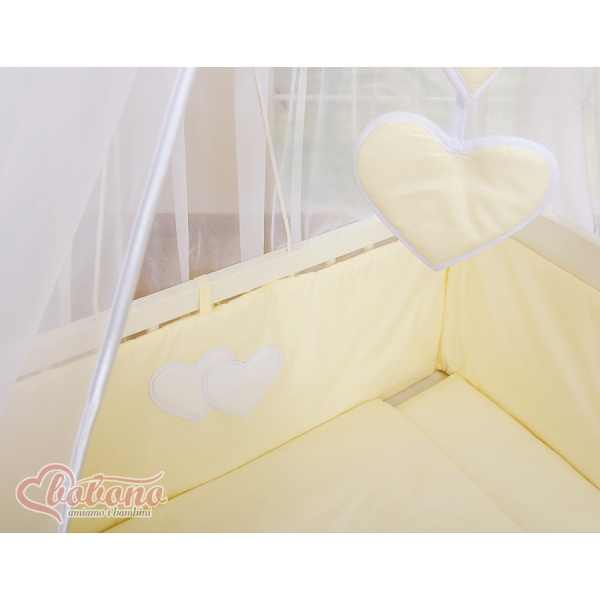 Set Biancheria per Culla da Agganciare al Letto 6 parti Creme Cuori