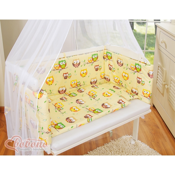 Set Biancheria per Culla da Agganciare al Letto 6 parti Creme Gufi