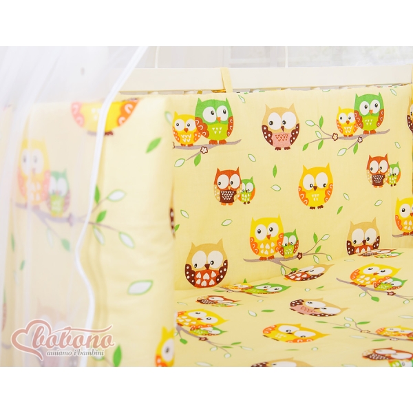 Set Biancheria per Culla da Agganciare al Letto 6 parti Creme Gufi