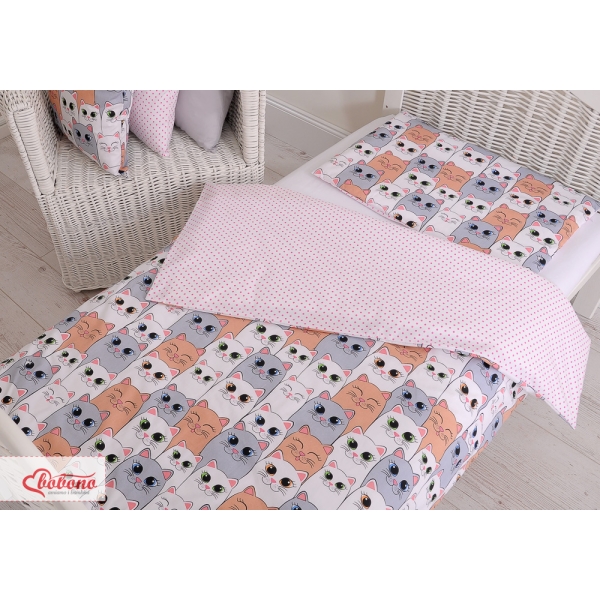 Set Biancheria per Lettino 100x135 2 parti - Mini Rosa Grigio Gatti