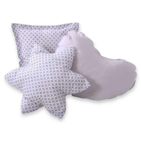 Set di 3 Cuscini a Forma di Stella, Quadrato e Cuore Grigio