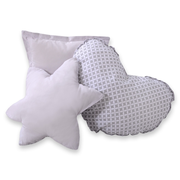 Set di 3 Cuscini a Forma di Stella, Quadrato e Cuore Grigio