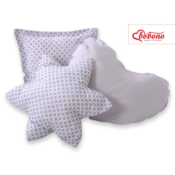 Set di 3 Cuscini a Forma di Stella, Quadrato e Cuore Grigio