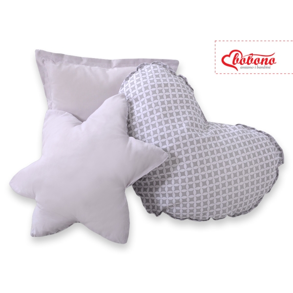 Set di 3 Cuscini a Forma di Stella, Quadrato e Cuore Grigio