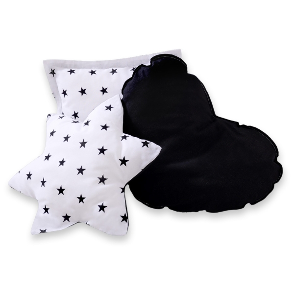 Set di 3 Cuscini a Forma di Stella, Quadrato e Cuore Nero