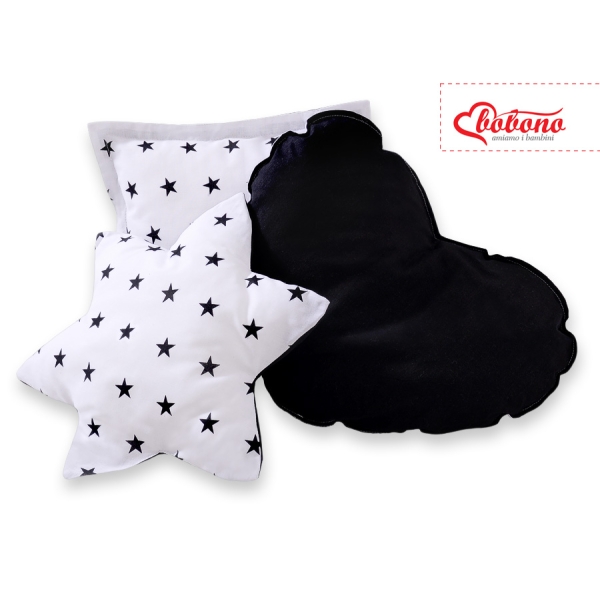 Set di 3 Cuscini a Forma di Stella, Quadrato e Cuore Nero
