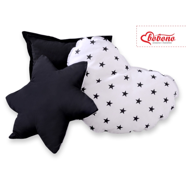 Set di 3 Cuscini a Forma di Stella, Quadrato e Cuore Nero