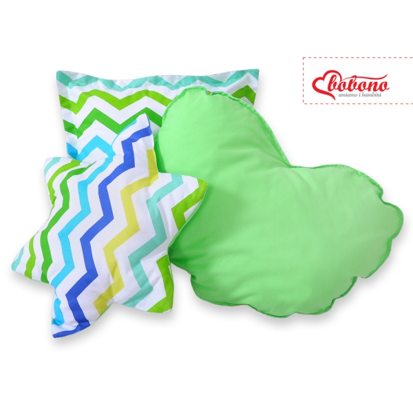 Set di 3 Cuscini a Forma di Stella, Quadrato e Cuore Verde Blu Chevron