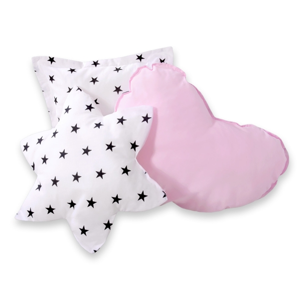 Set di 3 Cuscini Decorativi a Forma di Stella Quadrato e Cuore Rosa