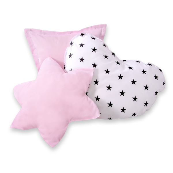 Set di 3 Cuscini Decorativi a Forma di Stella Quadrato e Cuore Rosa