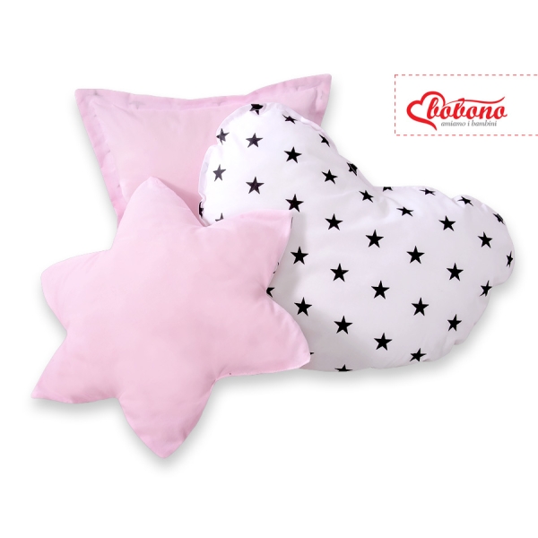 Set di 3 Cuscini Decorativi a Forma di Stella Quadrato e Cuore Rosa