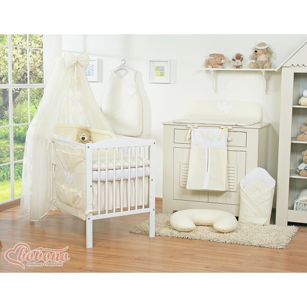 Set di Biancheria da Culla con Zanzariera 5 parti Creme Cuori