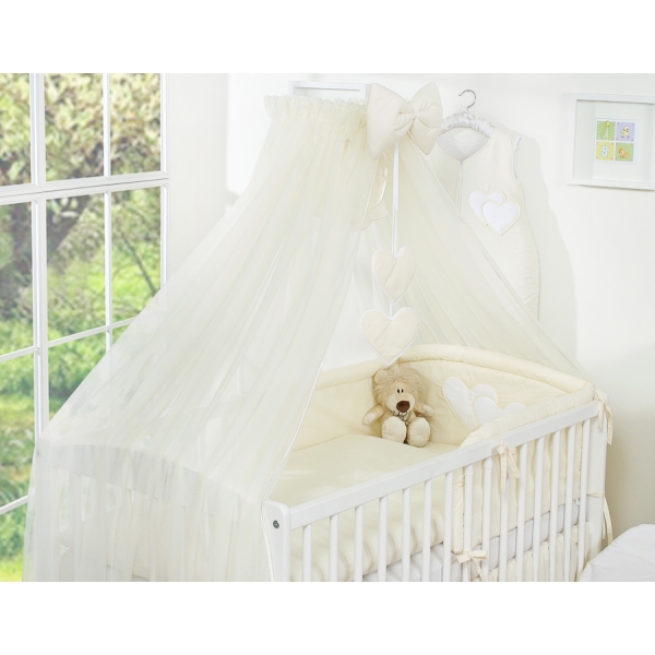 Set di Biancheria da Culla con Zanzariera 5 parti Creme Cuori