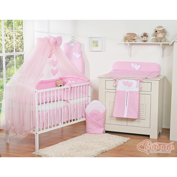 Set di Biancheria da Culla con Zanzariera 5 parti Rosa Cuori