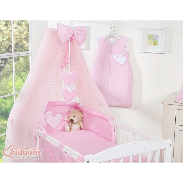 Set di Biancheria da Culla con Zanzariera 5 parti Rosa Cuori