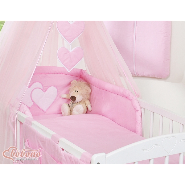 Set di Biancheria da Culla con Zanzariera 5 parti Rosa Cuori