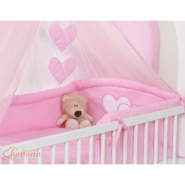 Set di Biancheria da Culla con Zanzariera 5 parti Rosa Cuori