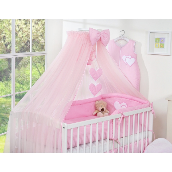 Set di Biancheria da Culla con Zanzariera 5 parti Rosa Cuori