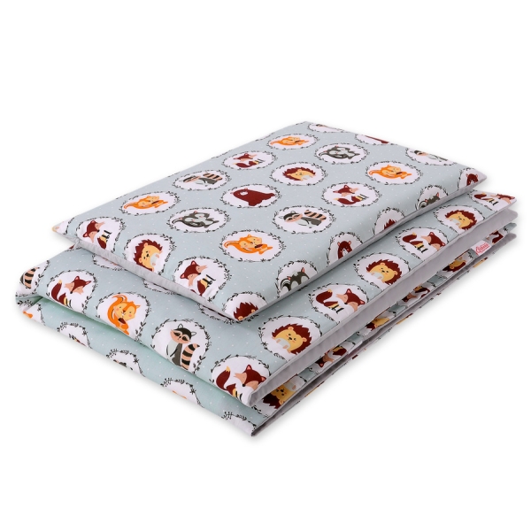 Set Doppia Faccia Biancheria da Letto 140x200cm 2 parti - Junior Menta Piccoli Animali