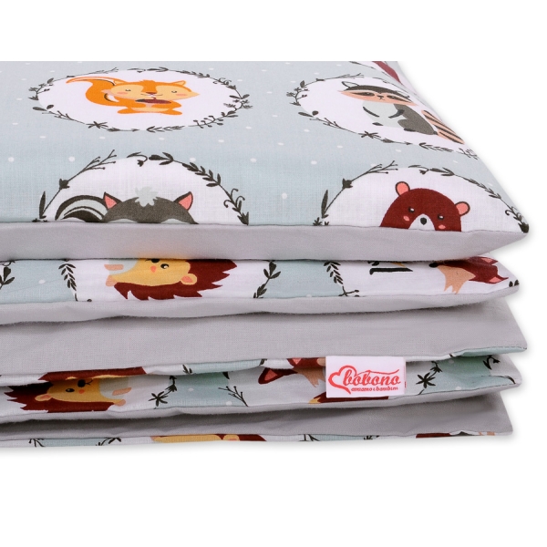 Set Doppia Faccia Biancheria da Letto 140x200cm 2 parti - Junior Menta Piccoli Animali